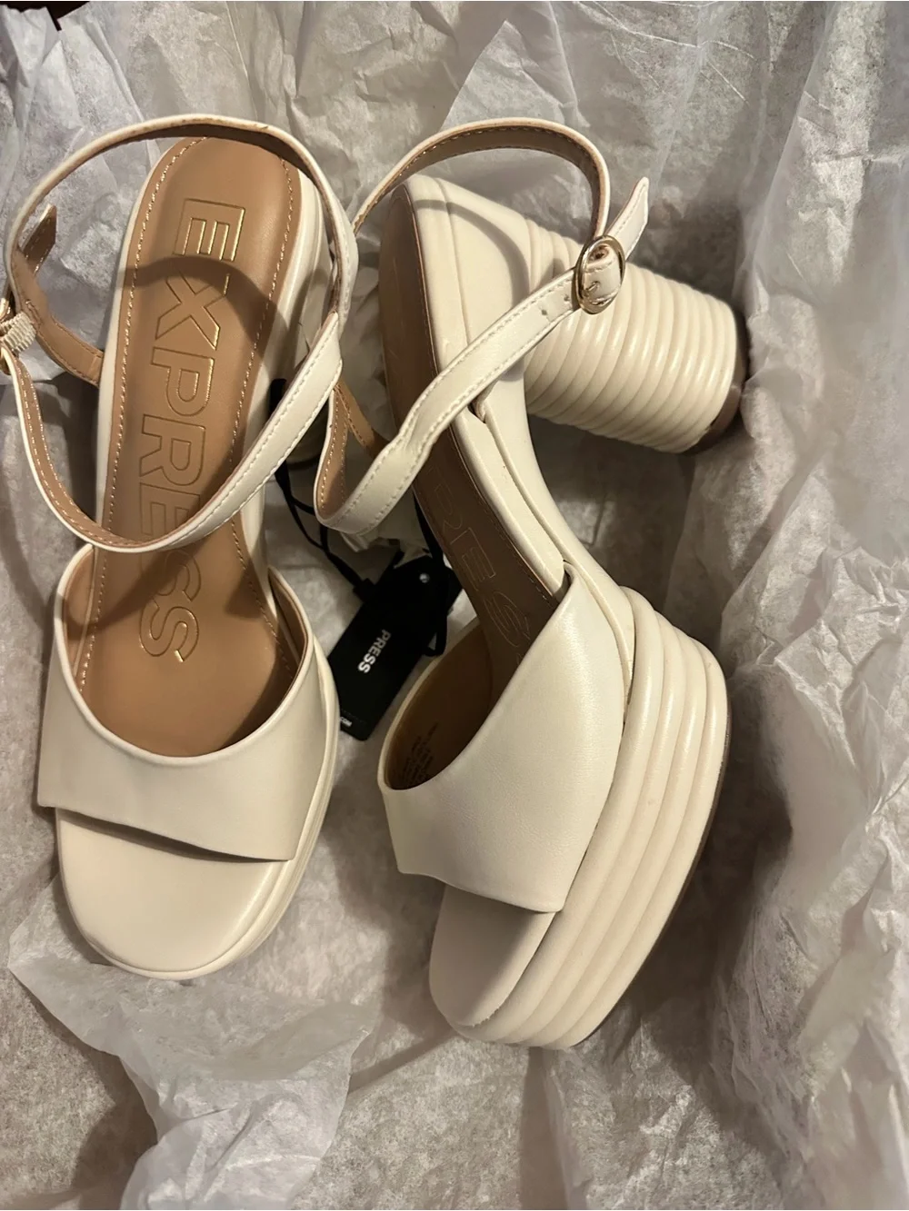 Express Cream Chunky Platform Ankle-Strap Sandals